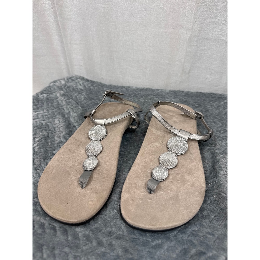 Vionic Lizbeth Silver Metallic Leather T-Strap Sandal Womens 11‎ Orthopedic